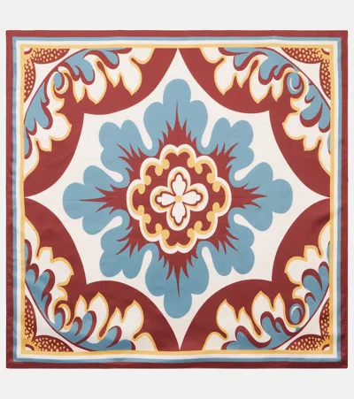 La Doublej Printed Silk Twill Scarf In Brown