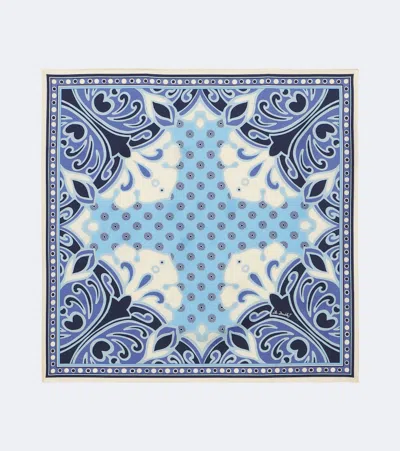 La Doublej Printed Silk Twill Scarf In Blue