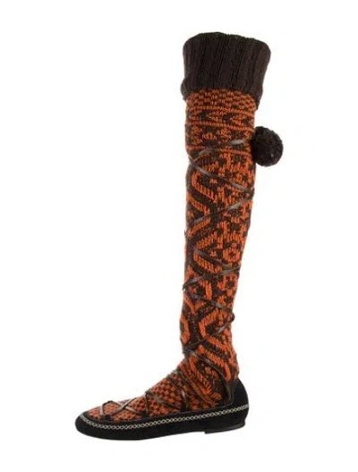 Pre-owned La Doublej Printed Sock Boots In Brown