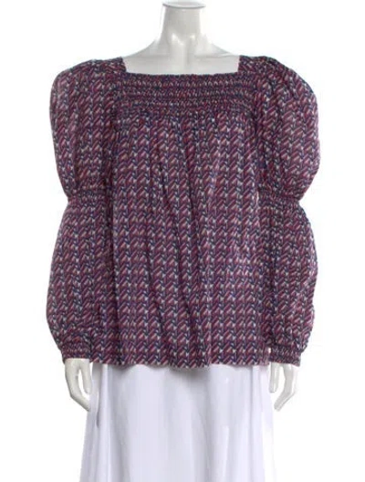 Pre-owned La Doublej Printed Square Neckline Blouse In Multi
