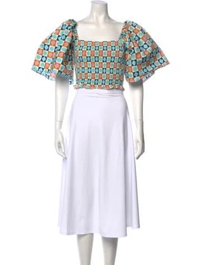 Pre-owned La Doublej Printed Square Neckline Crop Top In Blue