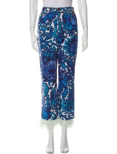 Pre-owned La Doublej Printed Straight Leg Pants In Blue
