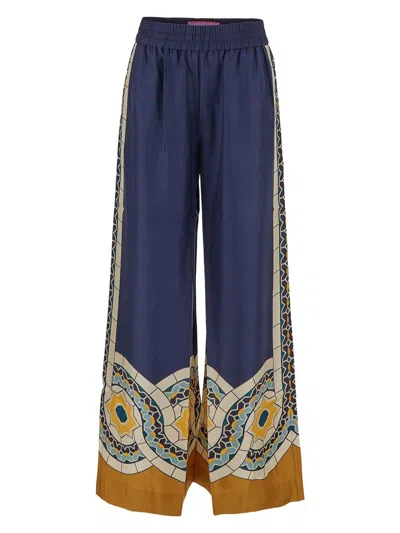 La Doublej La Double J Printed Silk-twill Trousers In Metallic