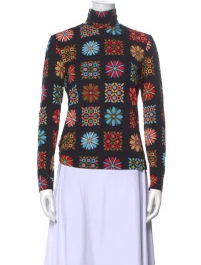 Pre-owned La Doublej Printed Turtleneck Top In Black