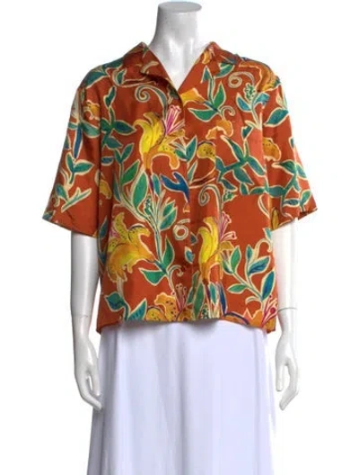 Pre-owned La Doublej Printed V-neck Blouse In Orange