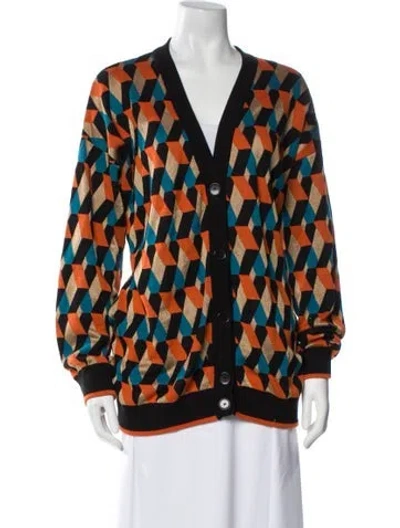 Pre-owned La Doublej Printed V-neck Sweater In Brown