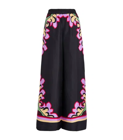 La Doublej Printed Wide-leg Palazzo Trousers In Black
