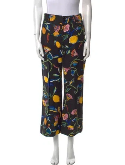 Pre-owned La Doublej Printed Wide Leg Pants In Black