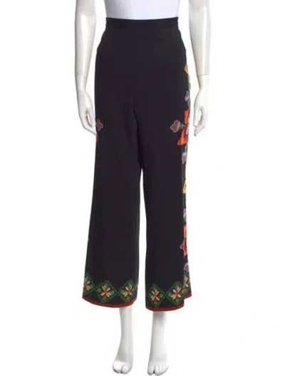 Pre-owned La Doublej Printed Wide Leg Pants In Black