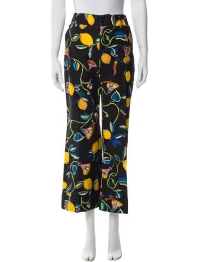Pre-owned La Doublej Printed Wide Leg Pants In Black