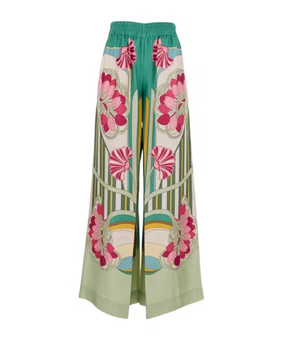 La Doublej Printed Wide-leg Pants In Green