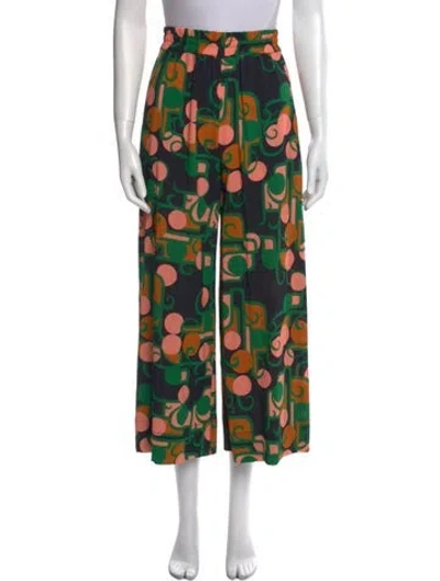 Pre-owned La Doublej Printed Wide Leg Pants In Green