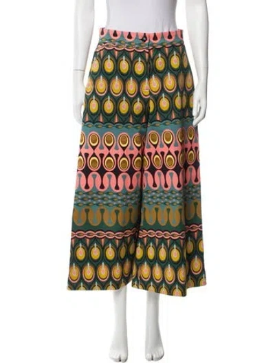 Pre-owned La Doublej Printed Wide Leg Pants In Green