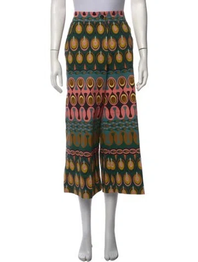 Pre-owned La Doublej Printed Wide Leg Pants In Green