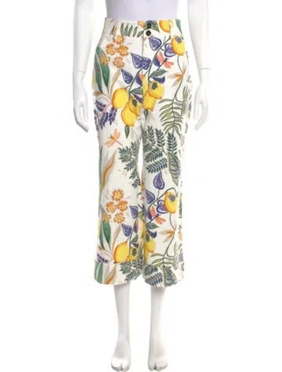 Pre-owned La Doublej Printed Wide Leg Pants In White