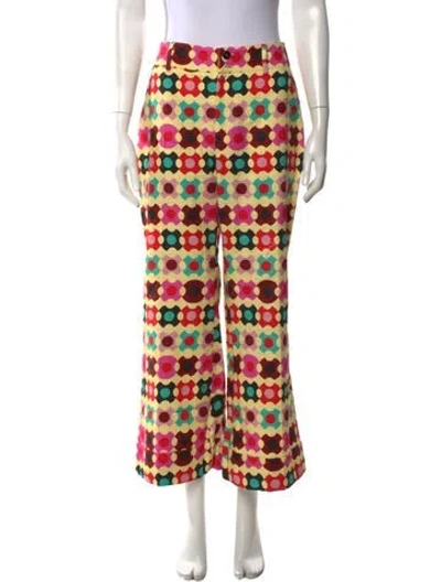 Pre-owned La Doublej Printed Wide Leg Pants In Yellow