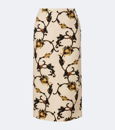 La Doublej Printed Wool-blend Cady Pencil Skirt In Neutral