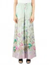 La Doublej Pull On Print Wide Leg Trousers In Heath Placee In Green