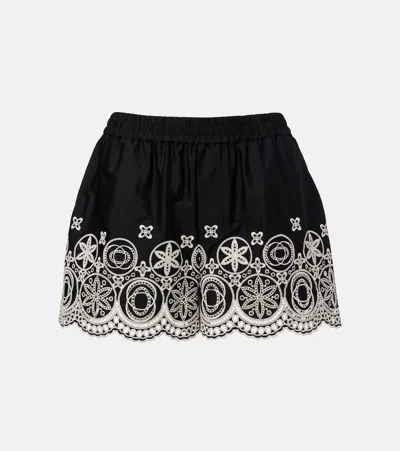 La Doublej Pull-up Embroidered Cotton Shorts In Black