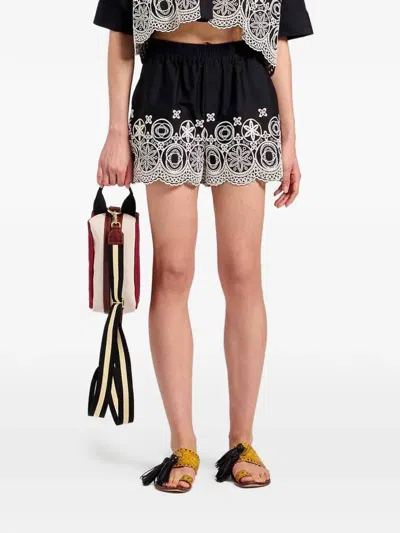 La Doublej Pull-up Sangallo-embroidered Mini Shorts In Black