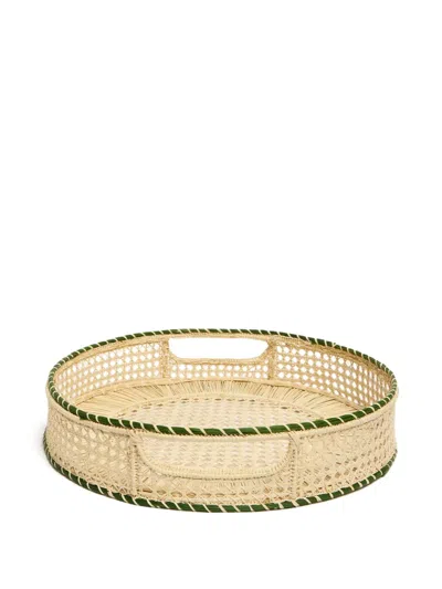 La Doublej Raffia Tray In Green