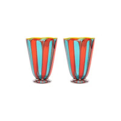 La Doublej Rainbow Glasses Set Of 2 (ridged) In Red/blue