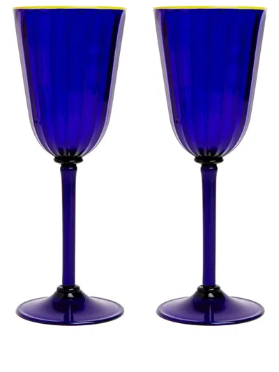 La Doublej Rainbow Set Of Two Murano Wine Glasses In Blue