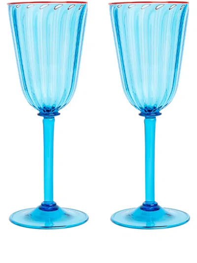 La Doublej Rainbow Murano Wine Glasses (set Of 2) In Turquoise