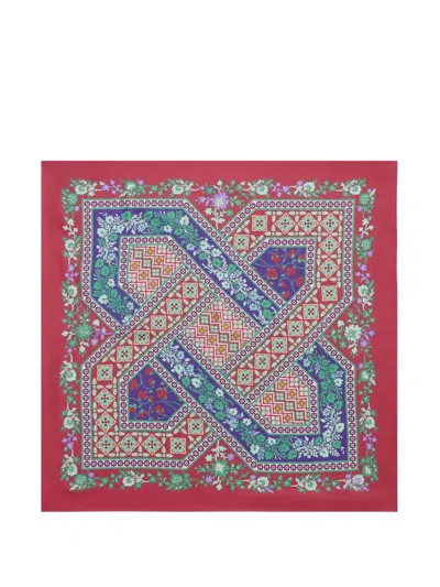 La Doublej Regalia Placée Red In Silk Twill Foulard 90
