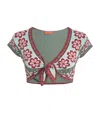 La Doublej Bardot Floral-print Tie-front Top In Blue