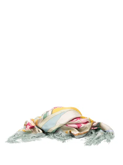 La Doublej Reversible Fringe Carré Scarf In Multi