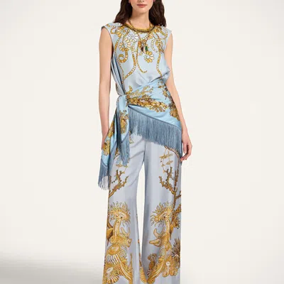 La Doublej Reversible Fringe Foulard 90 In Blue