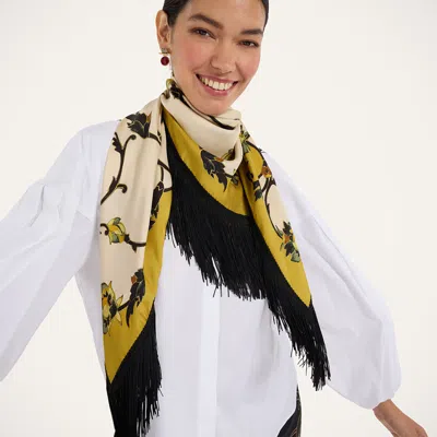 La Doublej Reversible Fringe Foulard 90 In Buttercup Placée White