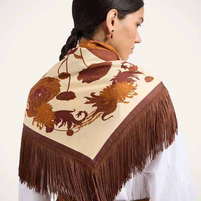 La Doublej Reversible Fringe Foulard 90 In Coven Placée Buttercream