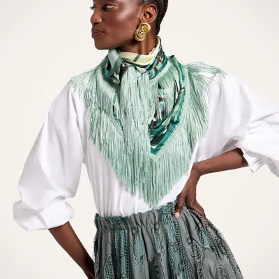 La Doublej Reversible Fringe Foulard 90 In Green