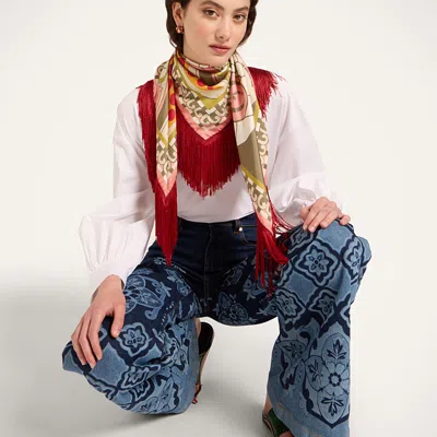 La Doublej Reversible Fringe Foulard 90 In Multi