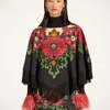 La Doublej Floral-print Fringed Poncho In Black
