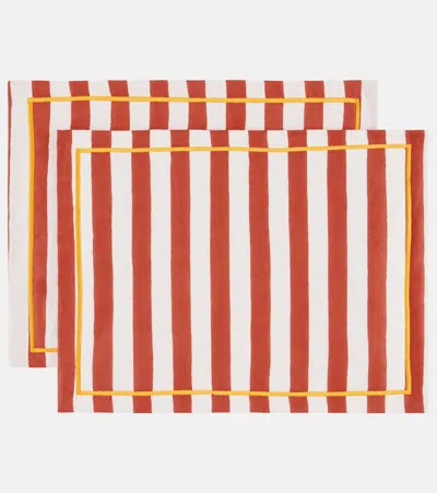 La Doublej Riviera Mattone Set Of 2 Linen Placemats In Multicoloured