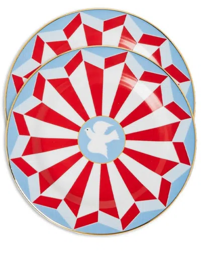 LA DOUBLEJ ROMAN DOVE VINO-PRINT DESSERT PLATES (SET OF 2)