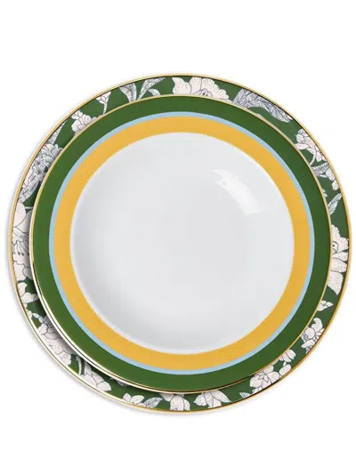 La Doublej Roman Holiday Avorio-print Soup And Dinner (set Of 2) In Green