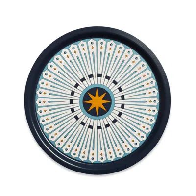 La Doublej Round Printed Tray In Feria Midnight