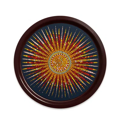 La Doublej Round Printed Tray In Sunrays Midnight