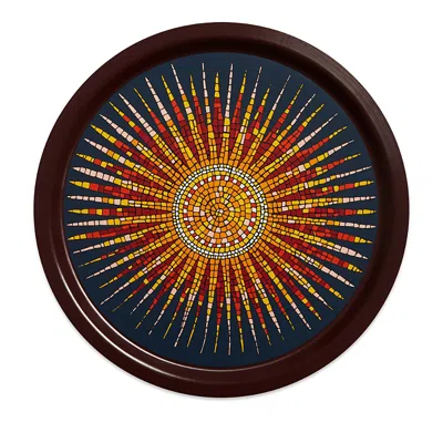 La Doublej Round Printed Tray, Wood Sunrays In Midnight Blue