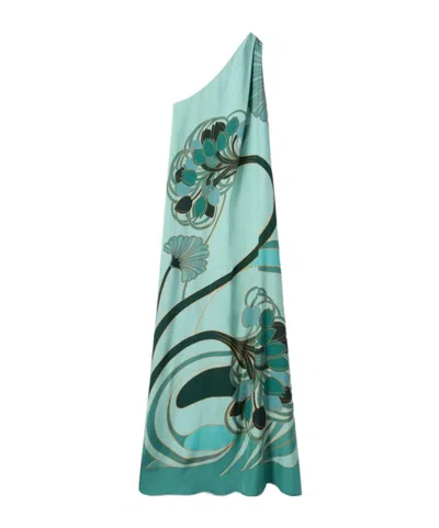 La Doublej Roy One-shoulder Floral-print Dress In Green