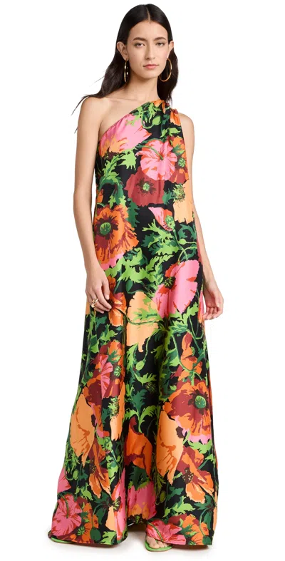 La Doublej Roy Floral One-shoulder Maxi Silk Twill Dress In Wonderland