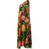 La Doublej Roy Floral One-shoulder Maxi Silk Twill Dress In Wonderland Black