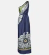 La Doublej Roy Floral One-shoulder Silk Maxi Dress In Burgundy
