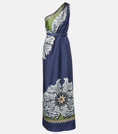 La Doublej Roy Floral One-shoulder Silk Maxi Dress In Burgundy