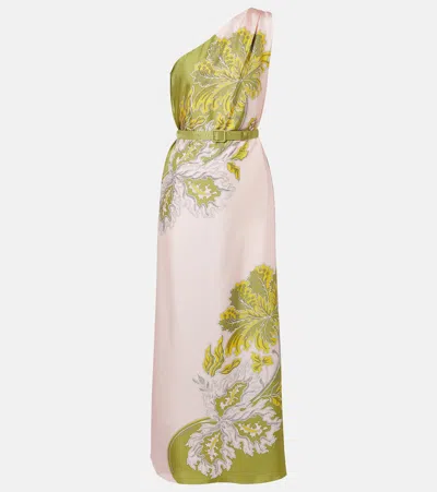 La Doublej Roy One-shoulder Belted Floral-print Silk-twill Maxi Dress In Multi