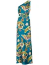 La Doublej Multicolor Long Dress With All-over Printed Floral Motif In Blue